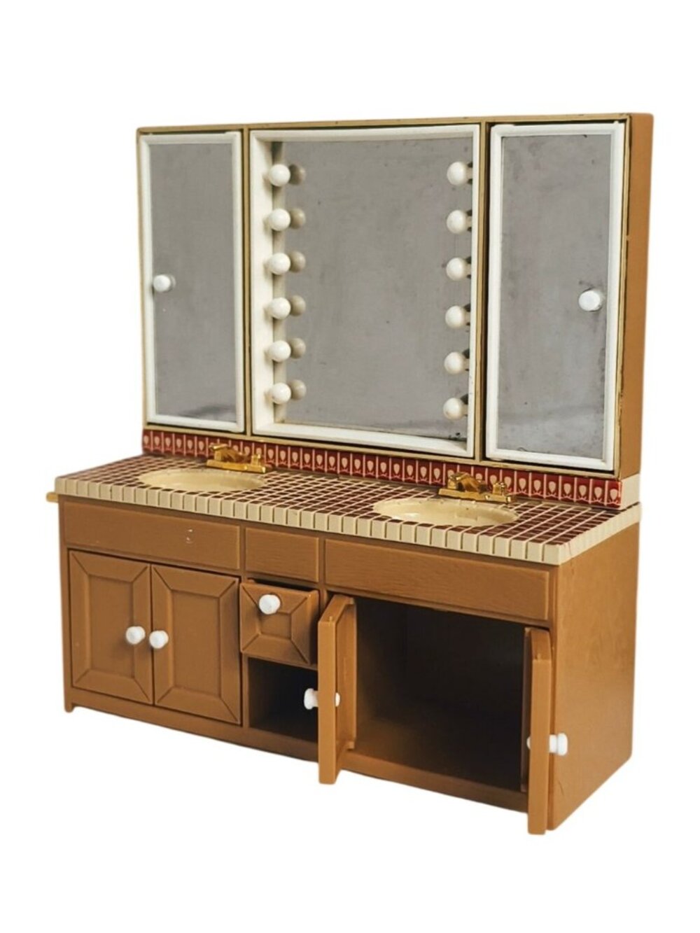 Vtg Tomy Dollhouse Bathroom Vanity Double Sinks Mirror Mini - Picture 3 of 6